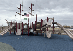 View of primary play structure at Shorefront Playground